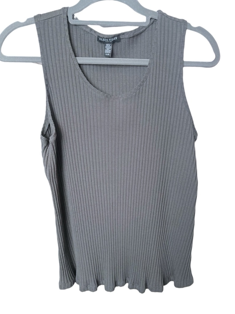Eileen Fisher Ribbed Sleeveless Scoop Neck Tank Top Basic Gray Large PETITE
